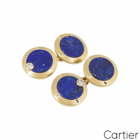 Cartier Yellow Gold Diamond And Lapis Cufflinks